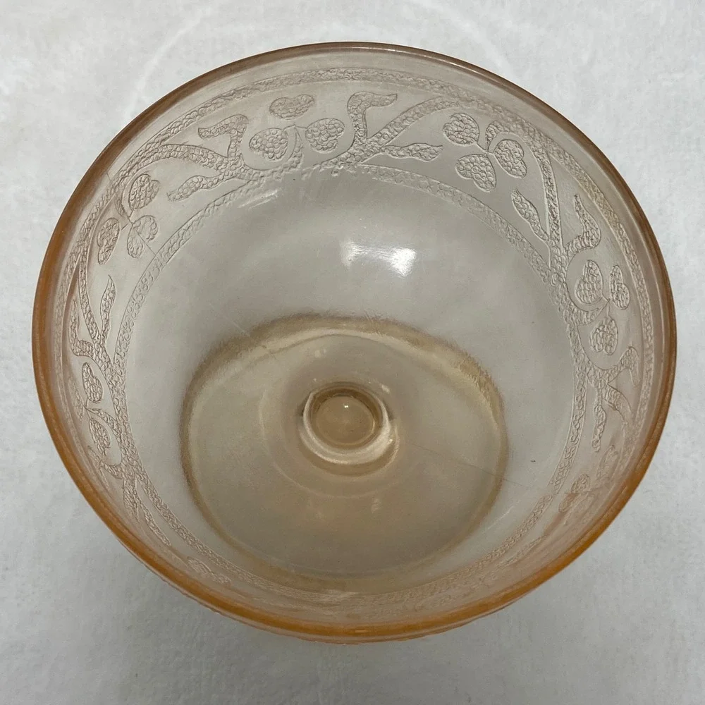 VTG Hazel Atlas Pink Etched Cloverleaf Depression Glass Footed Bowl Dessert Dish